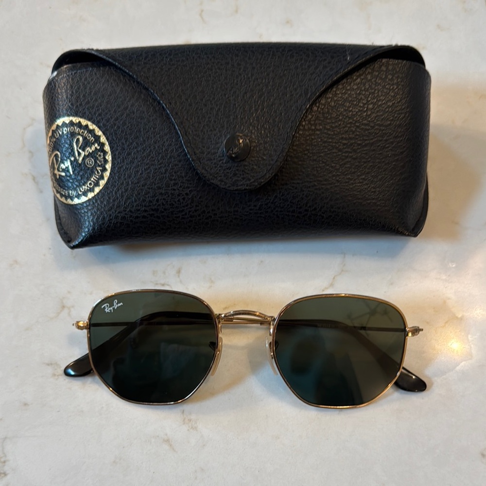 Ray-Ban Gold and Black Flat Hexagonal Sunglasses